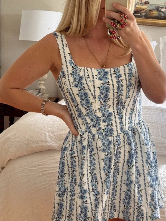 Show Me Your MuMu Dresses & Skirts - Show Me Your MuMu White Dress with Blue Floral Print